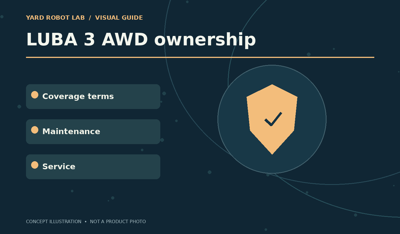 Illustrated luba 3 awd ownership guide showing coverage terms, maintenance, and service