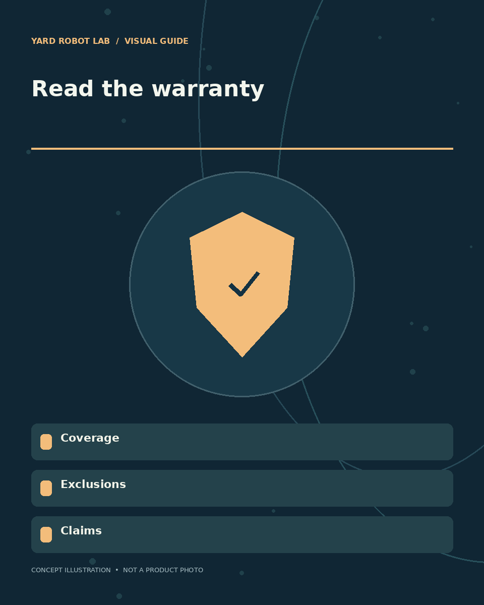 Illustrated read the warranty guide showing coverage, exclusions, and claims