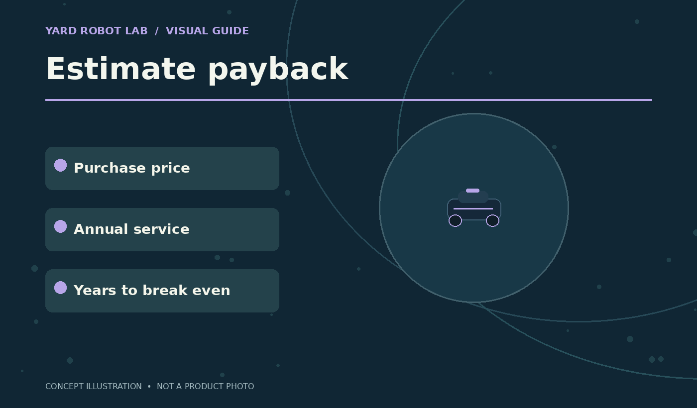 Illustrated estimate payback guide showing purchase price, annual service, and years to break even